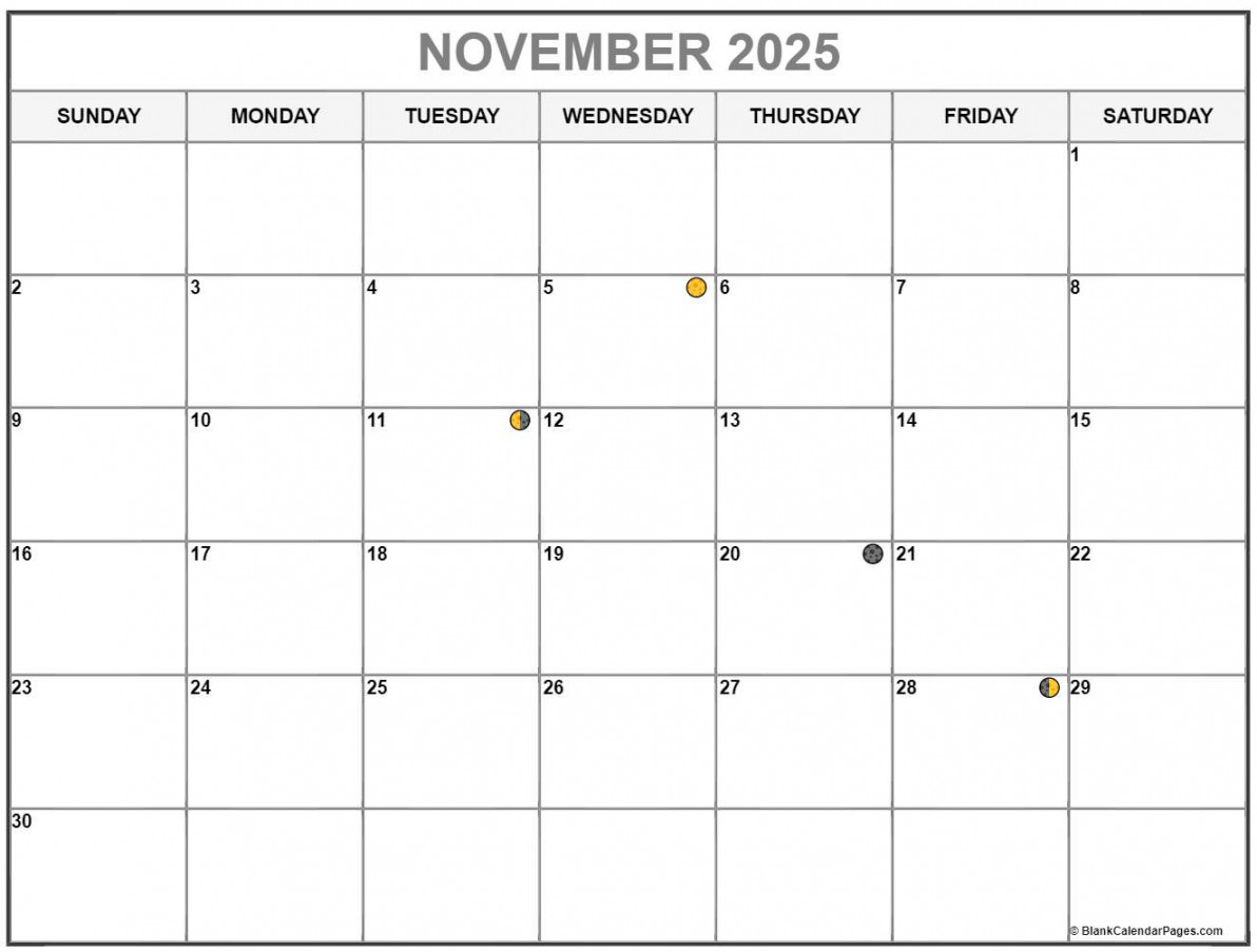 November  Lunar Calendar  Moon Phase Calendar