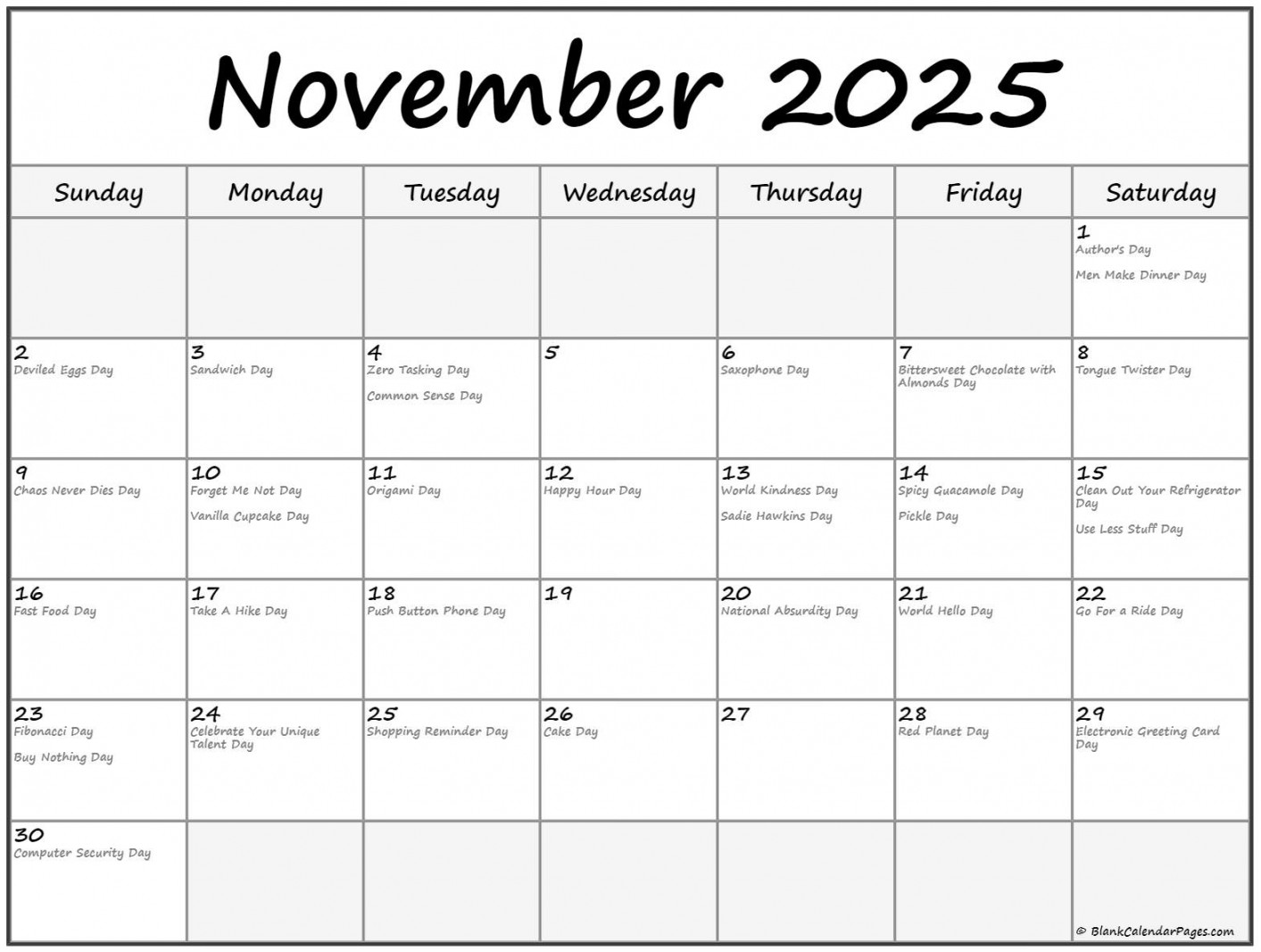 November  with holidays calendar