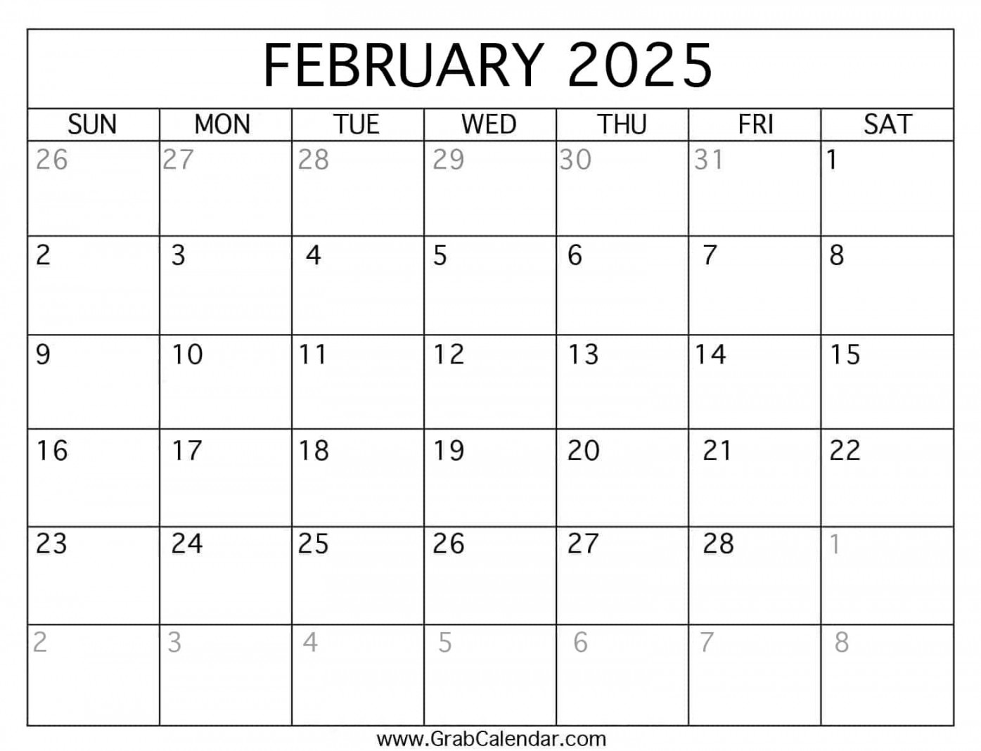 printable february calendar 1