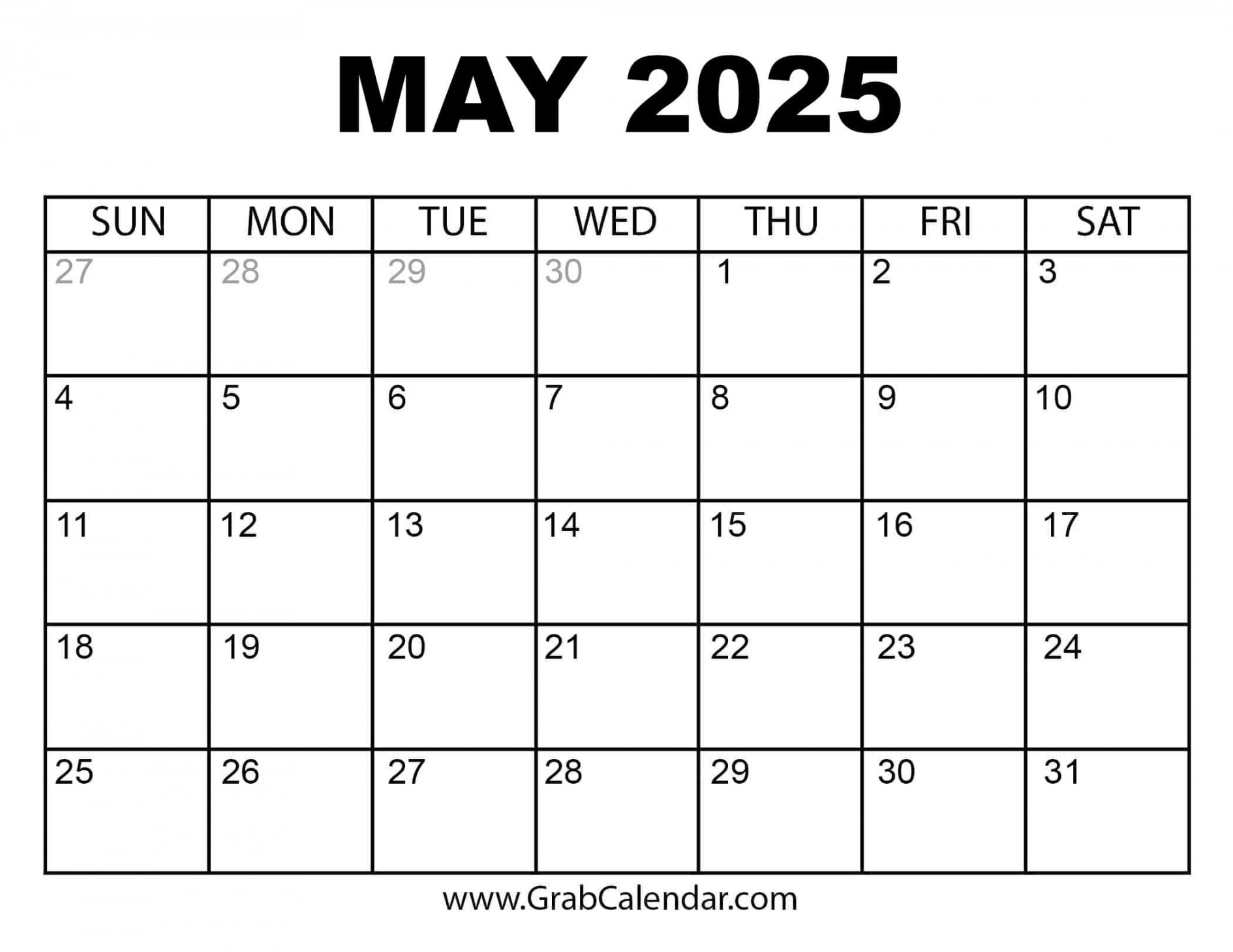 Printable May  Calendar