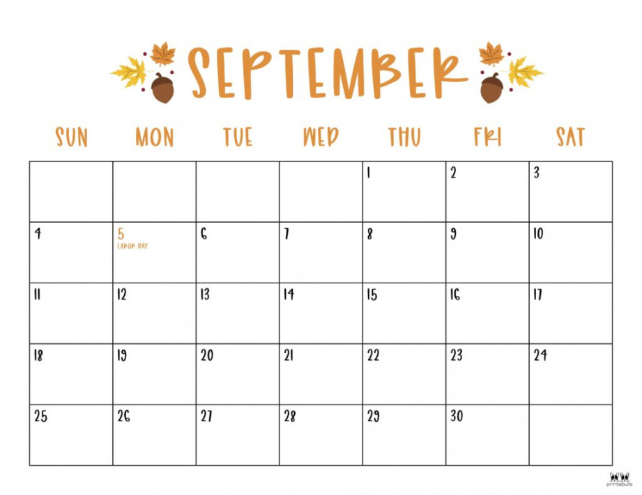 September  Calendars -  FREE Printables  Printabulls