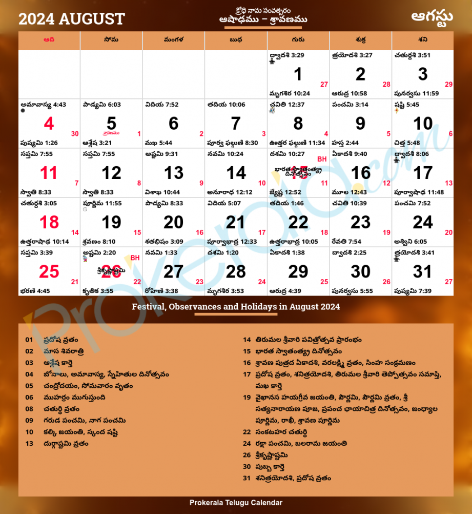 telugu calendar august