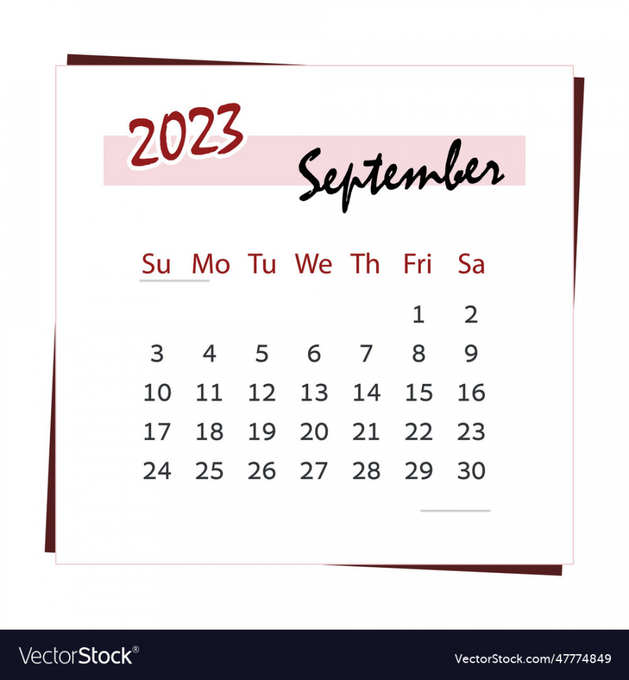 Calendar  for month of september square Vector Image