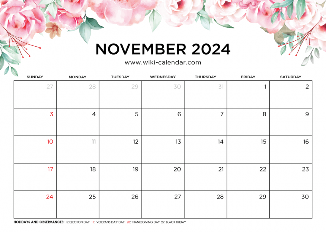 printable november calendar templates with holidays wiki