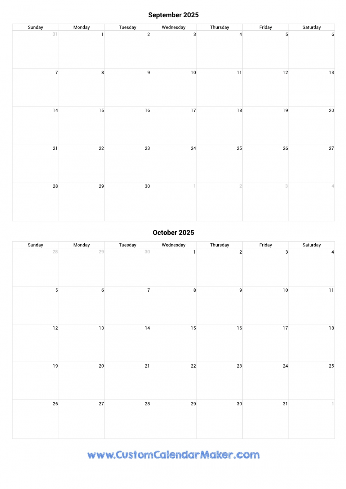 September and October  Printable Calendar Template