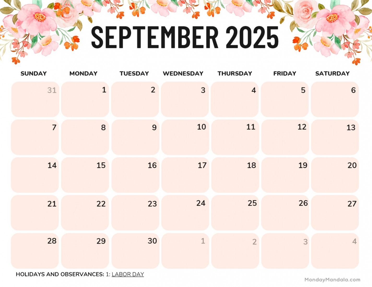 September  Calendar ( Free PDF Printables)