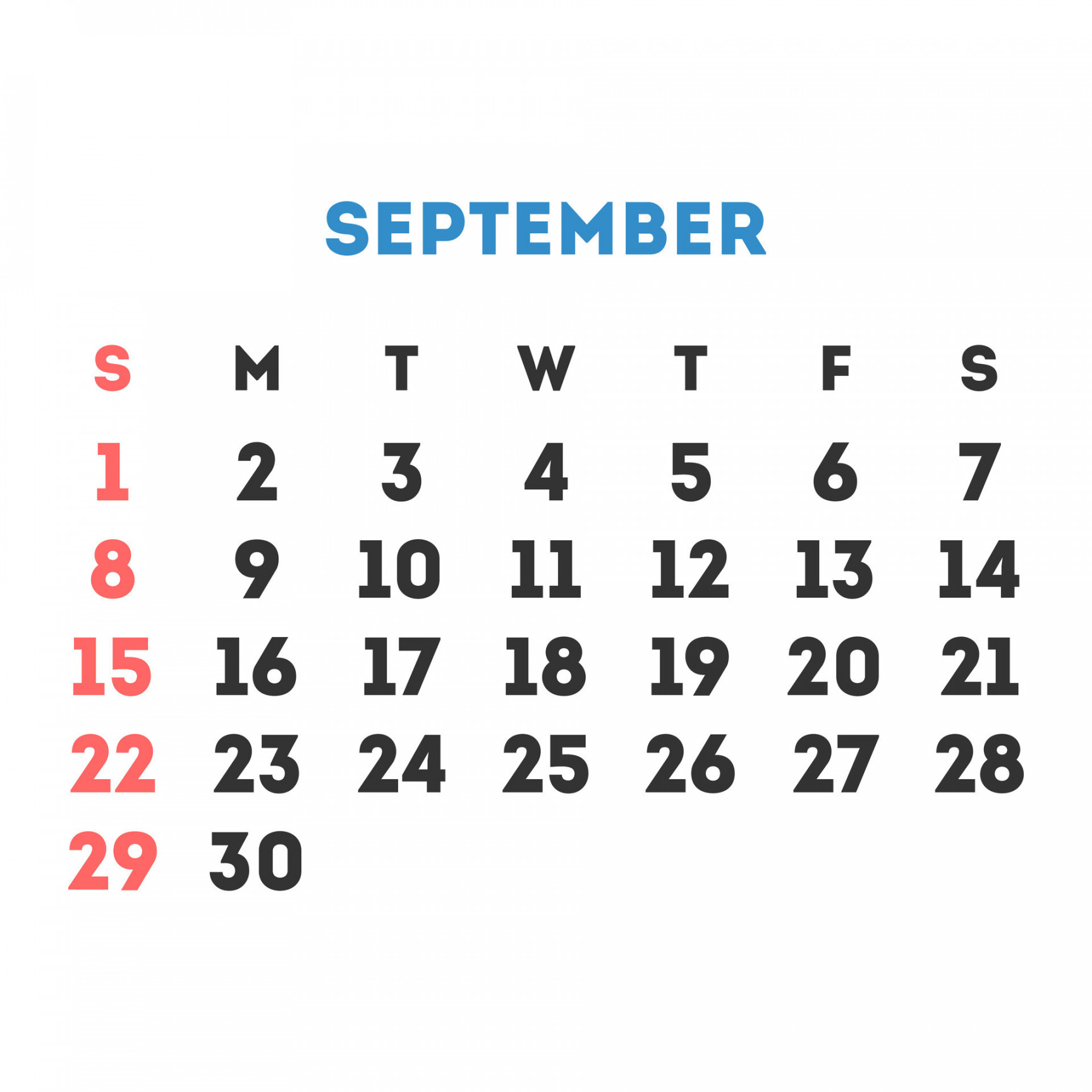 September  month calendar. Vector illustration