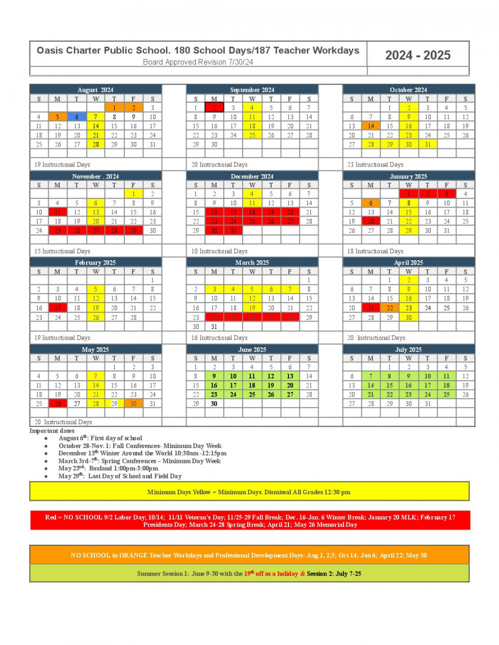 Academic & School Calendar - Oasis Charter Public School