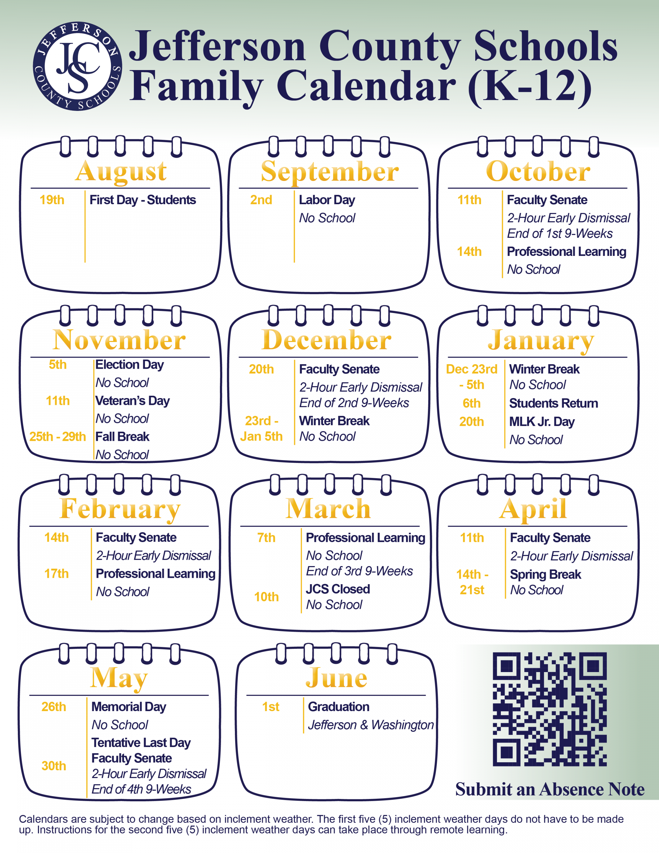 Calendar  Jefferson County Schools