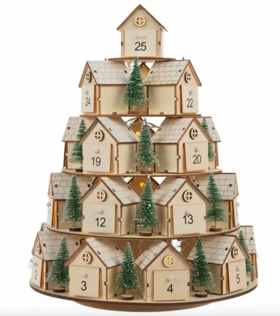 hobby lobby tier wood christmas tree advent calendar led lights tiktok