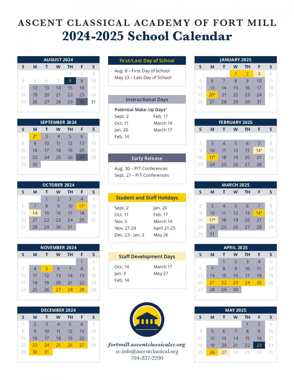 school calendar ascent classical academy of fort mill 0