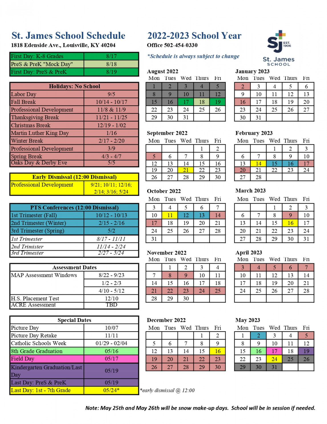 st james school calendar