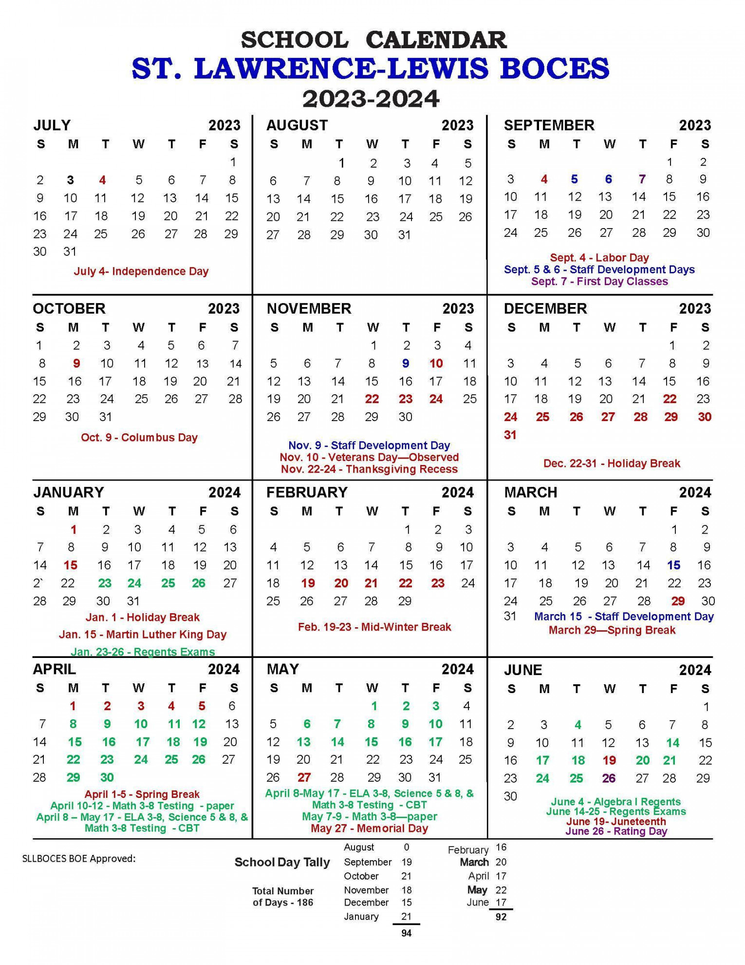 St. Lawrence-Lewis Counties - School Calendar  St