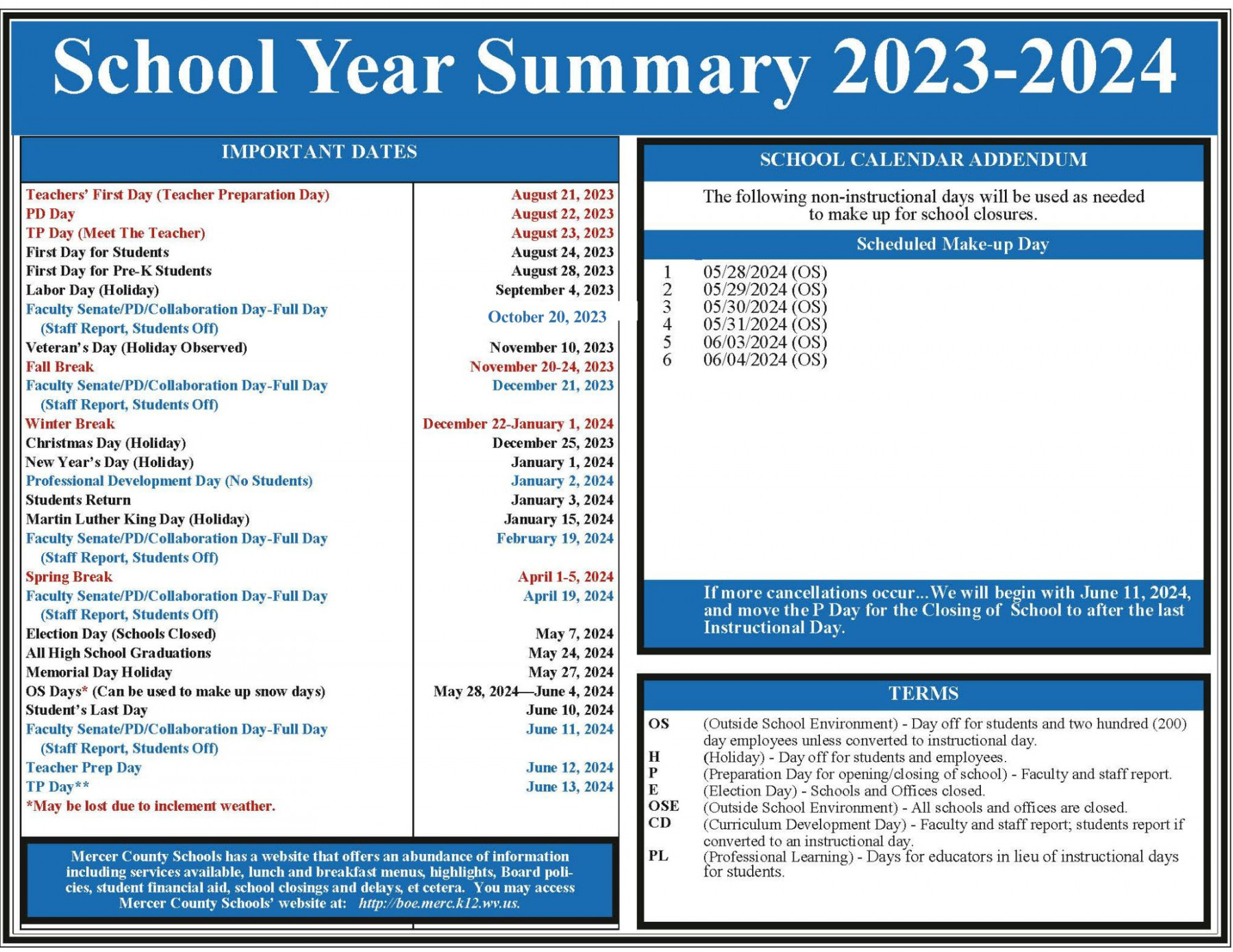 - Student Calendar  Mercer County Schools