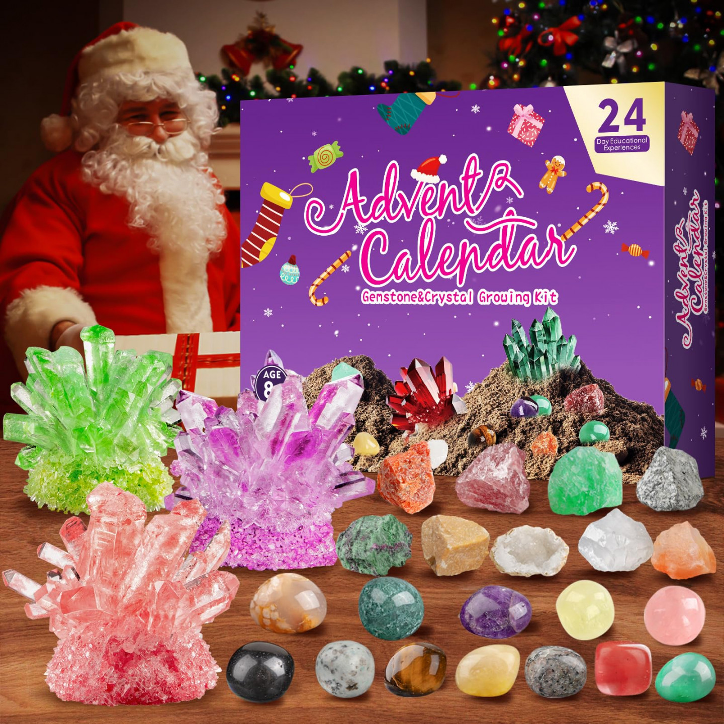 amazon com crystals advent calendar crystal growing kit days crystal gemstones minerals rocks amp fossils advent calendars christmas