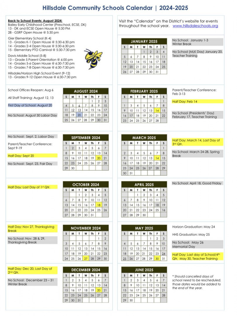 Hillsdale Schools on X: "- District Calendar https://t