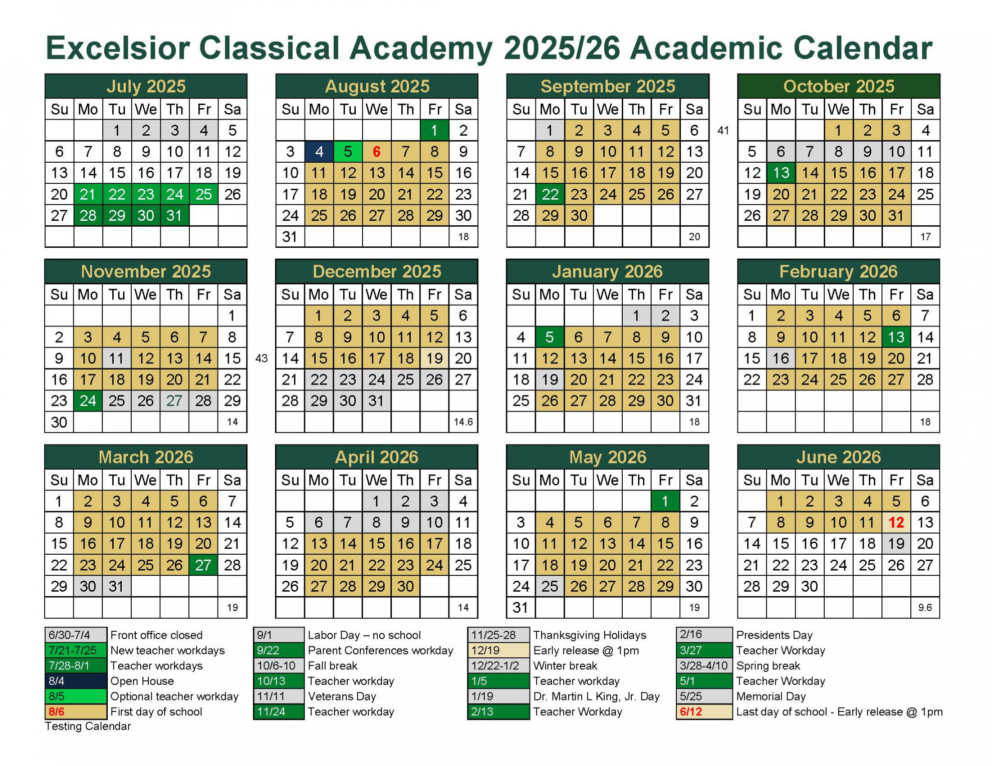 academic calendar calendario academico excelsior classical academy