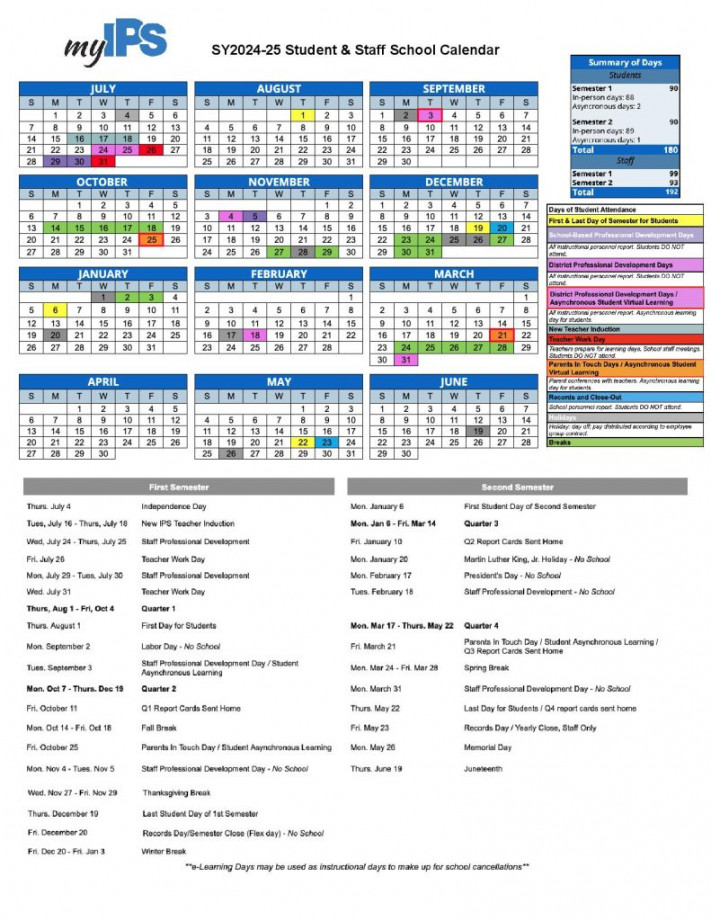 Indianapolis Public Schools Calendar -