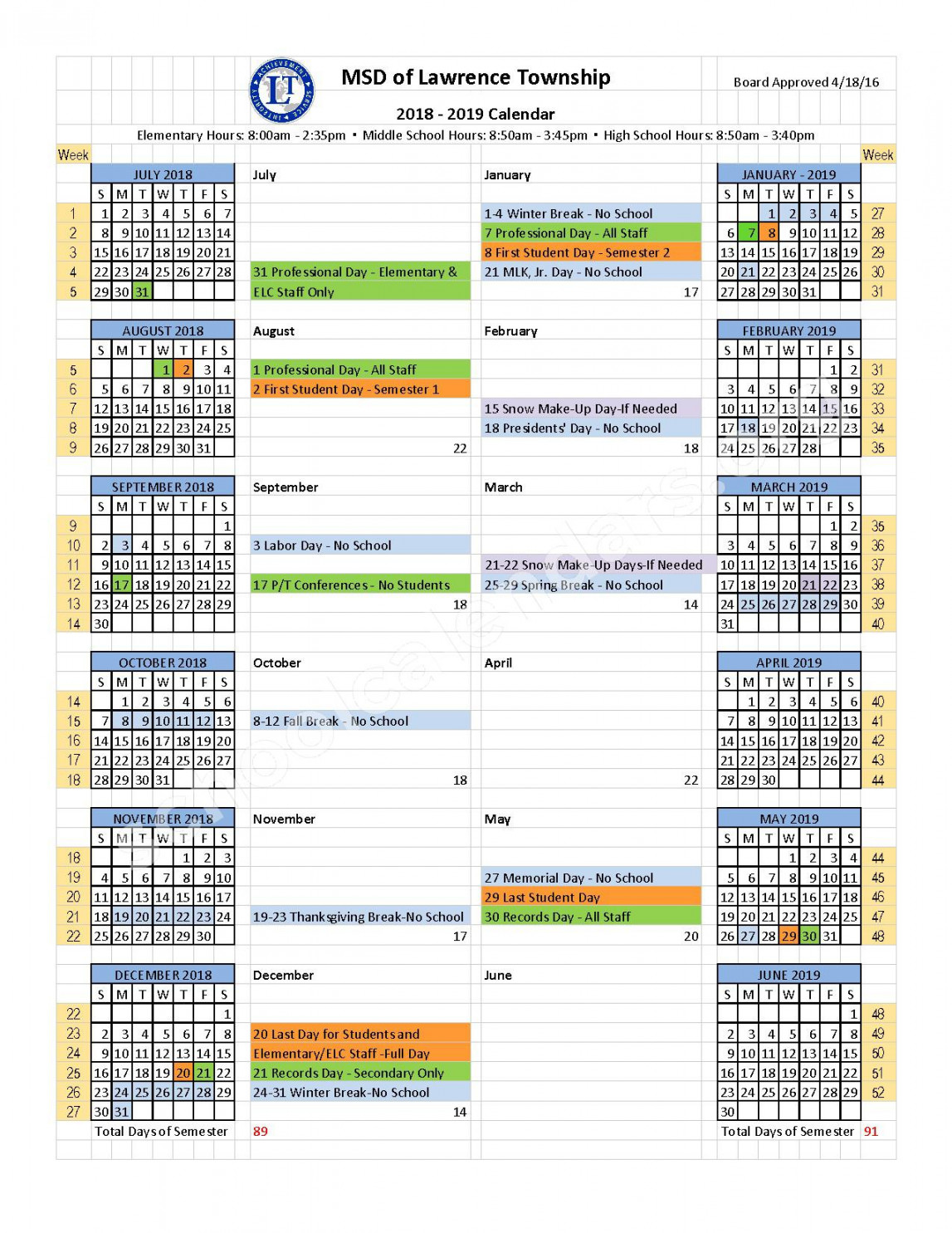 -  School Year Calendar  Metropolitan School District of