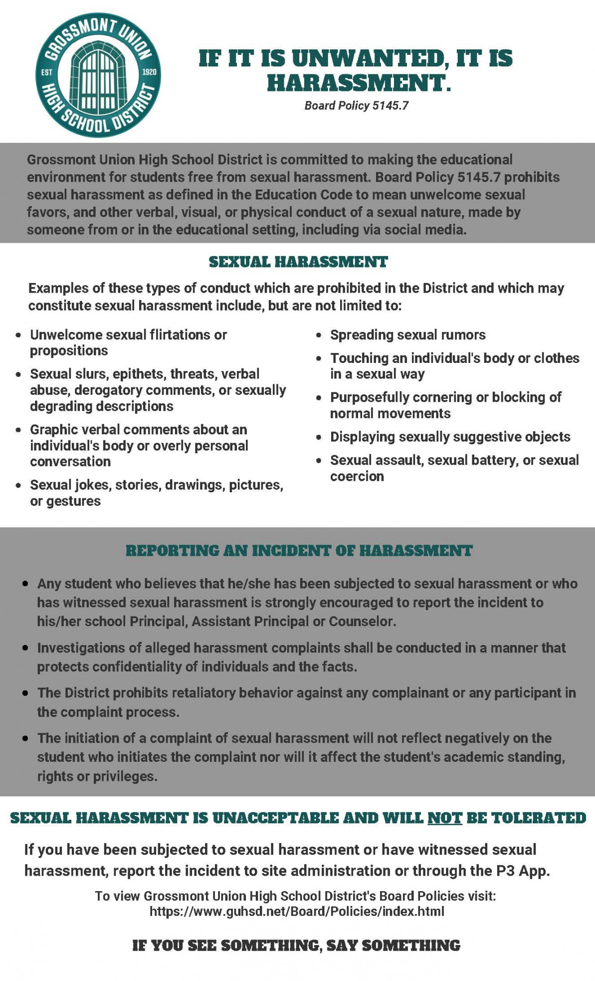 Grossmont Union High School District - Sexual Harassment Reporting