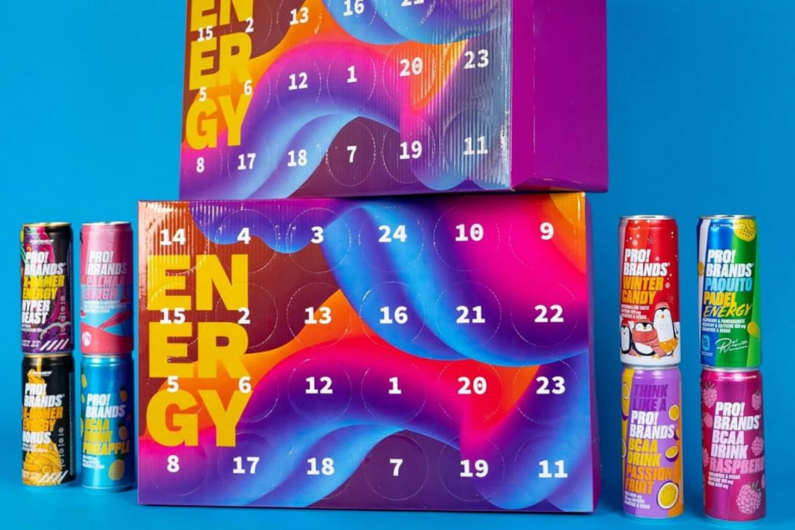 probrands puts cans of its energy drink into a custom advent