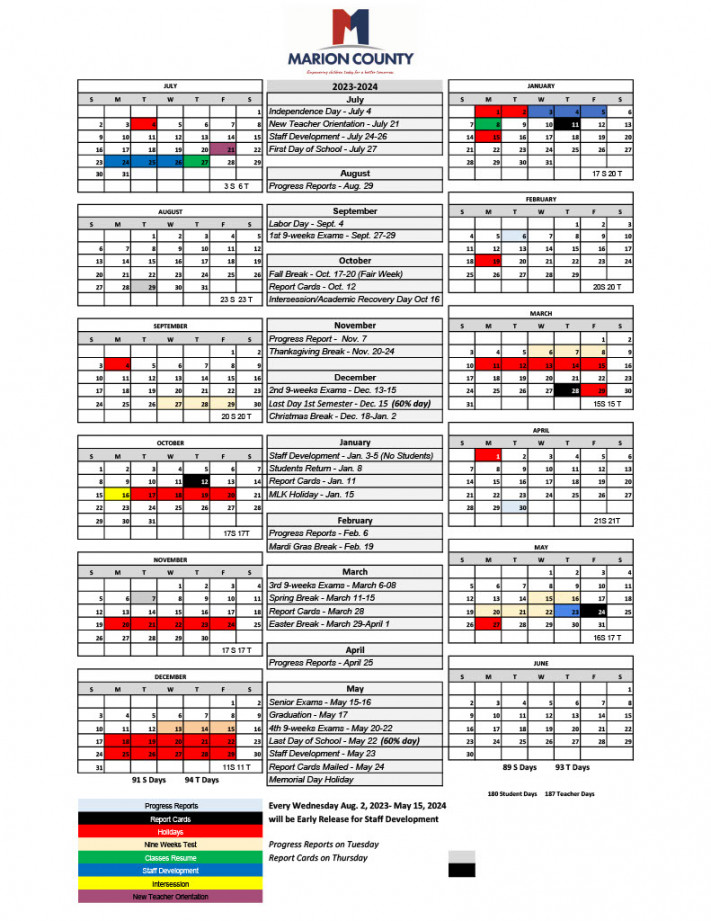 school calendar marion county school district