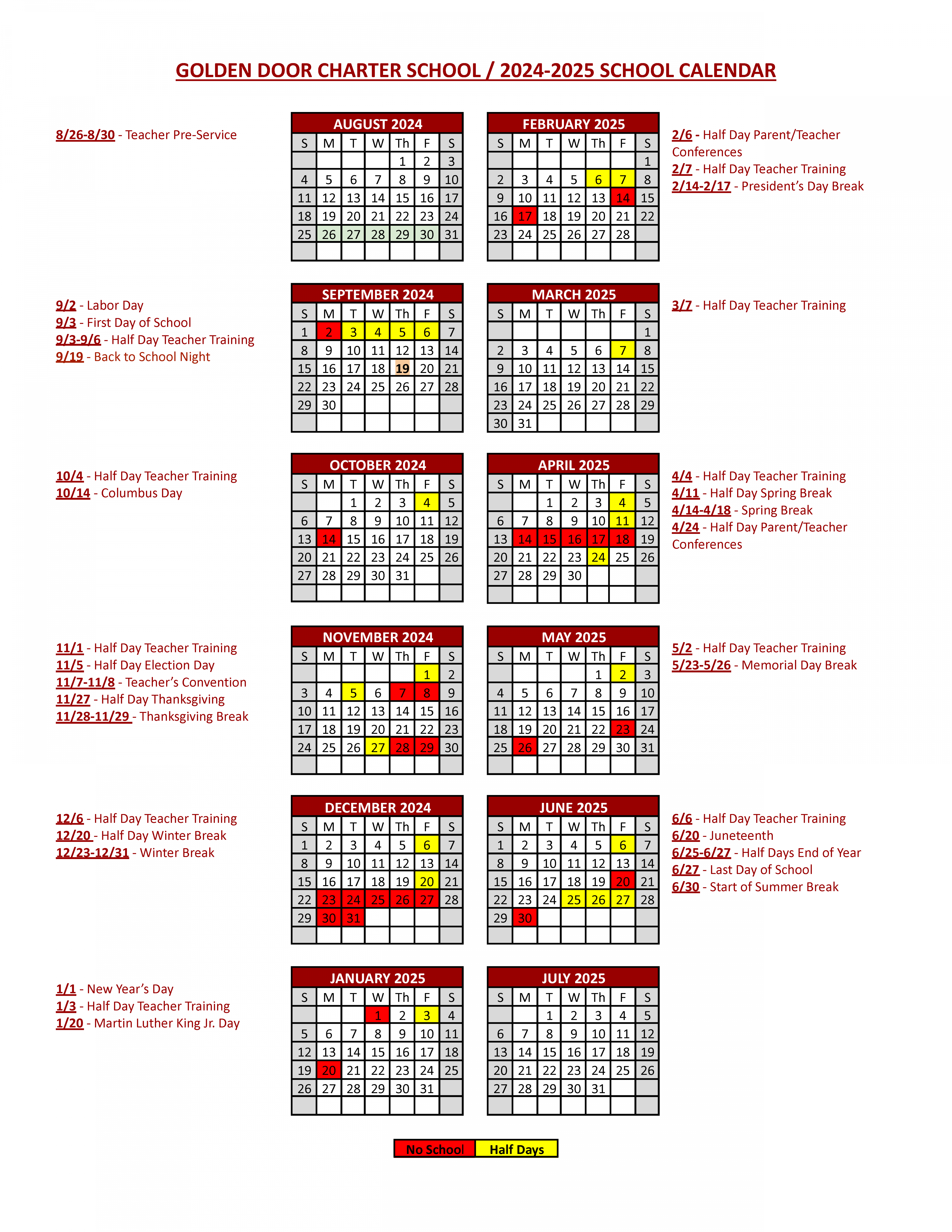 calendars golden door charter school