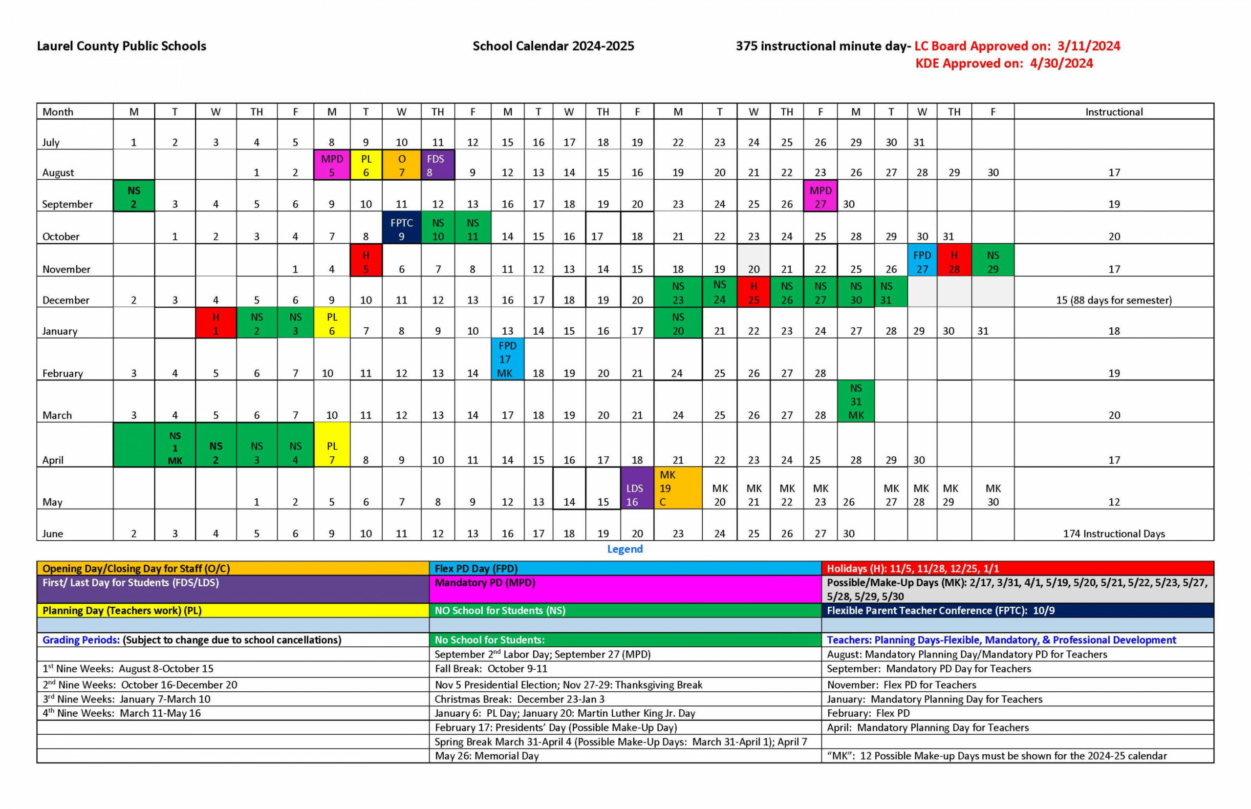 - School Calendar  Laurel County Public School