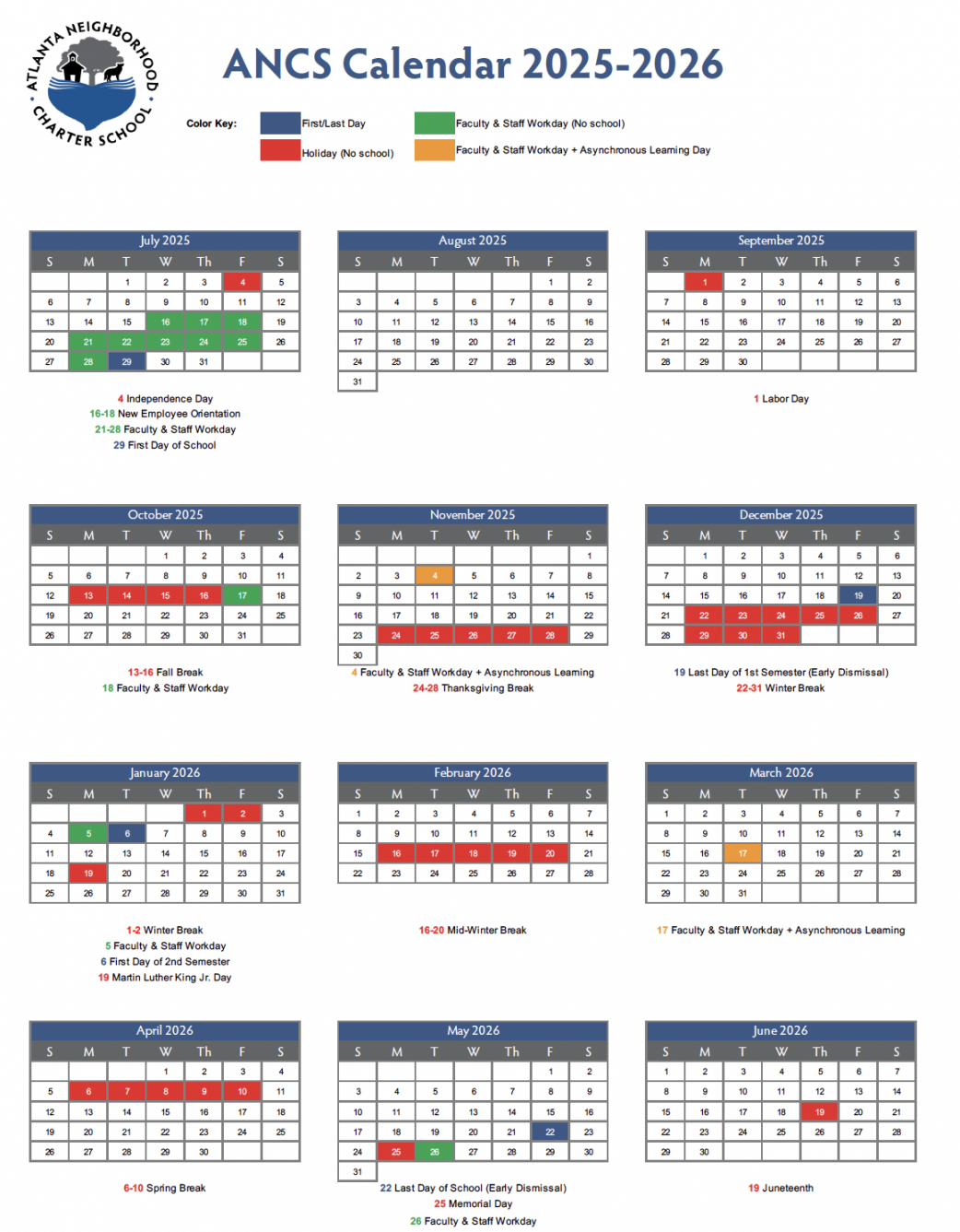 school calendars