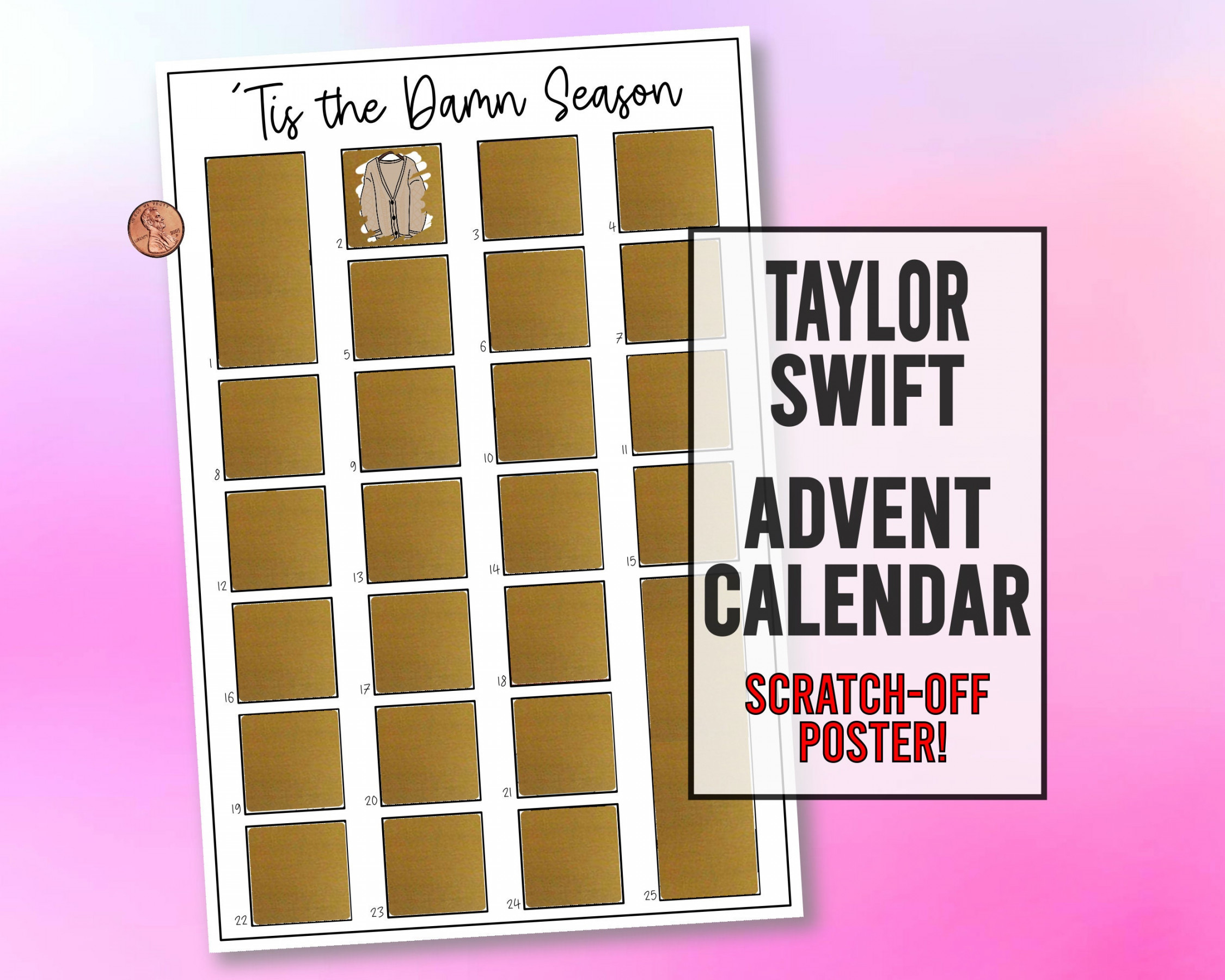 Taylor Swift Christmas Advent Calendar, Scratch off Holiday Poster