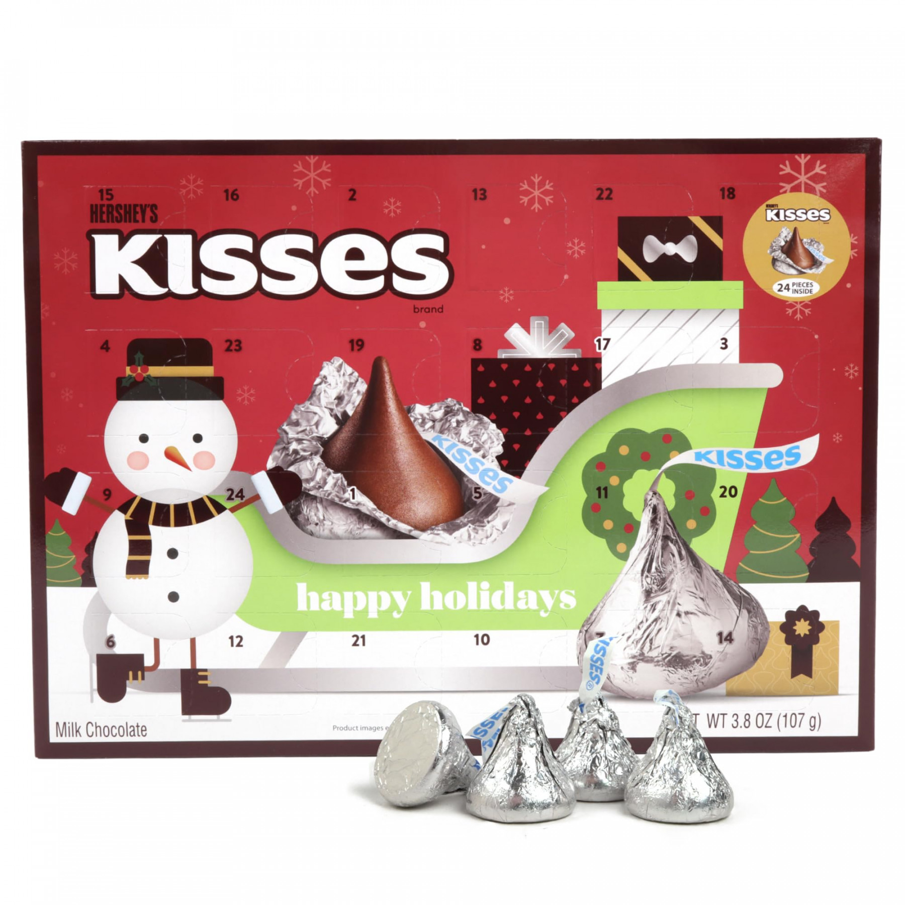 Amazon.com:  Hershey Kisses Advent Calendar, -Day Countdown to  Christmas with Candy, Individually Wrapped Pieces,