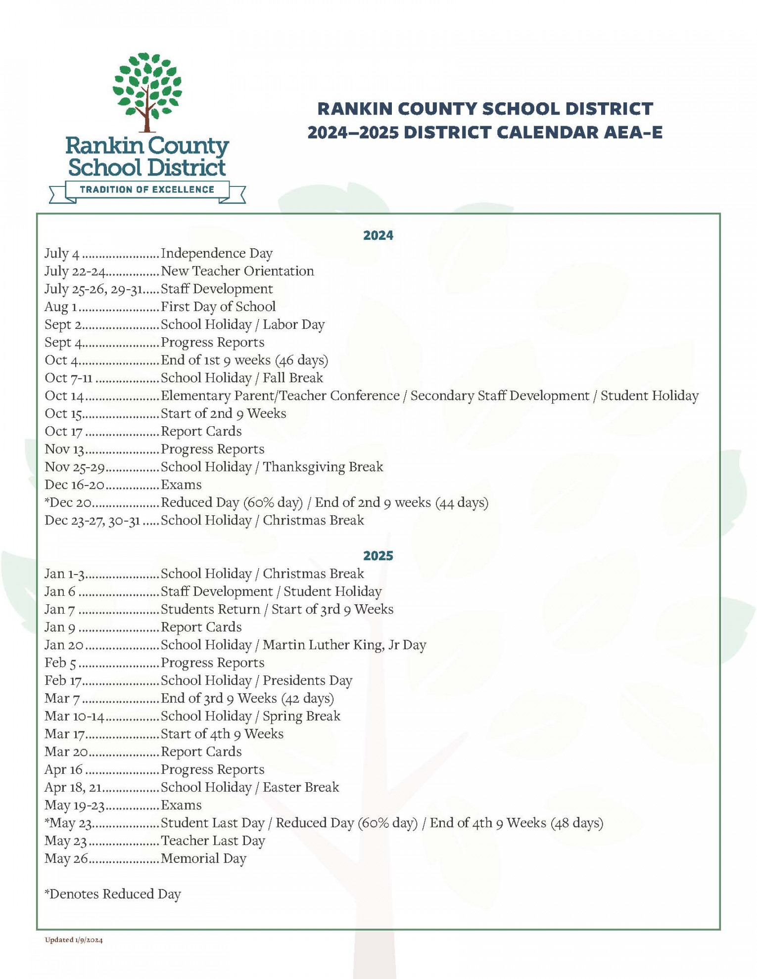 rcsd announces calendar for academic year brandon
