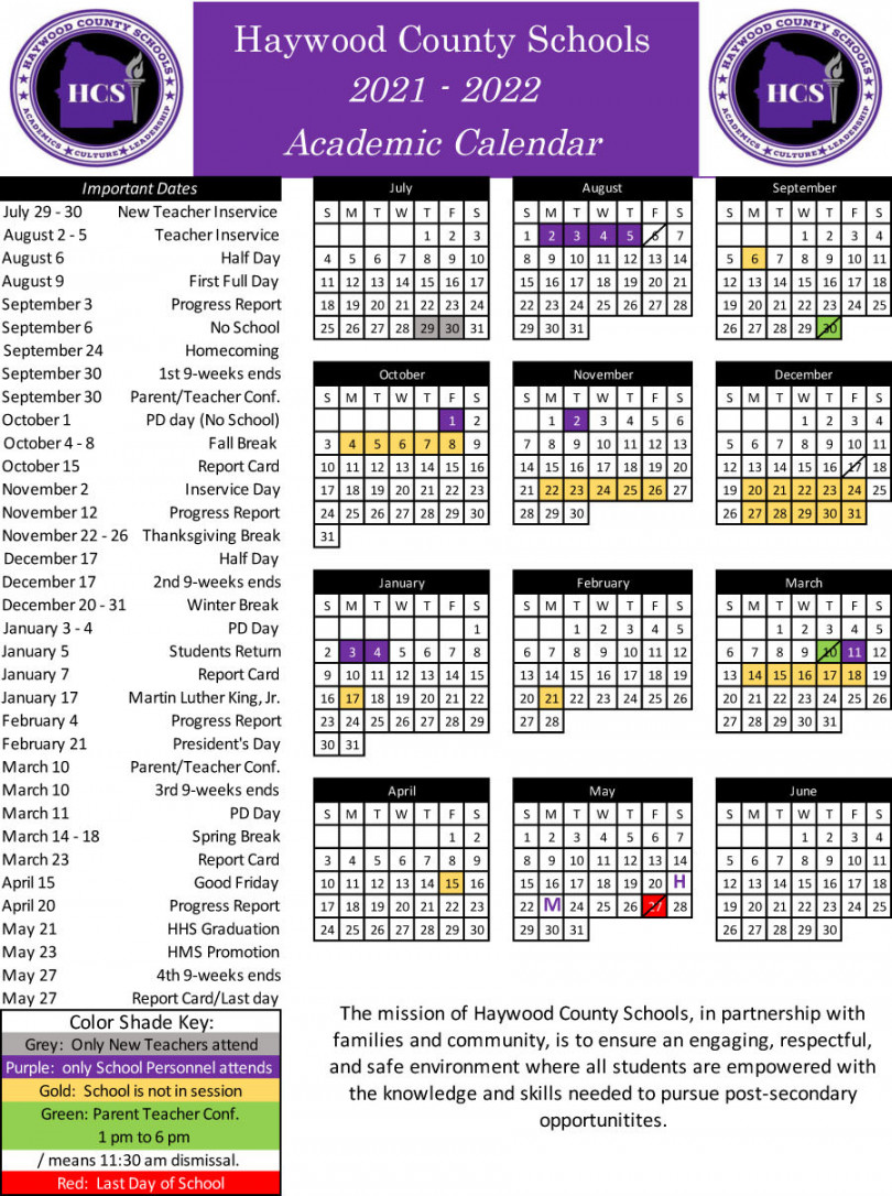 School Calendar - Haywood County Schools