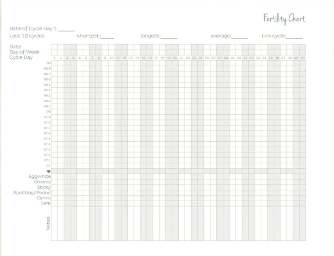 Natural family planning chart for conception