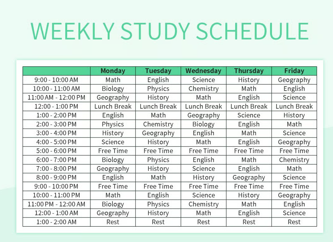 Study calendar for working professionals