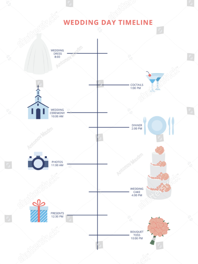 Tropical wedding timeline infographic example