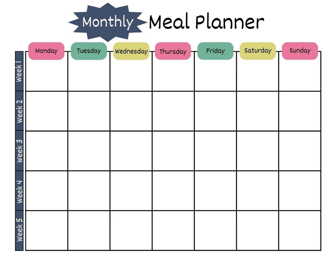 monthly meal planner template
