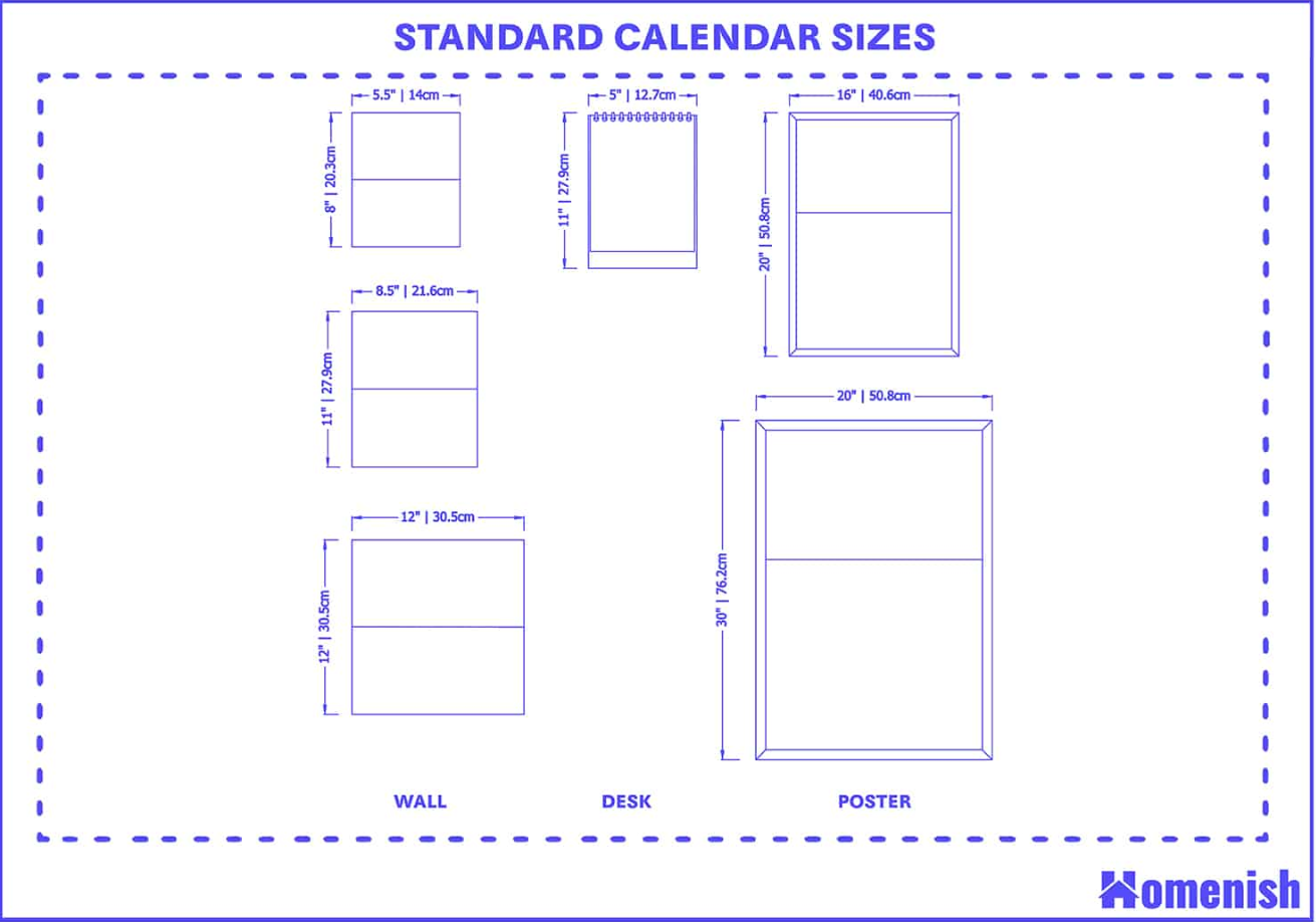 wall calendar size comparison for small home office