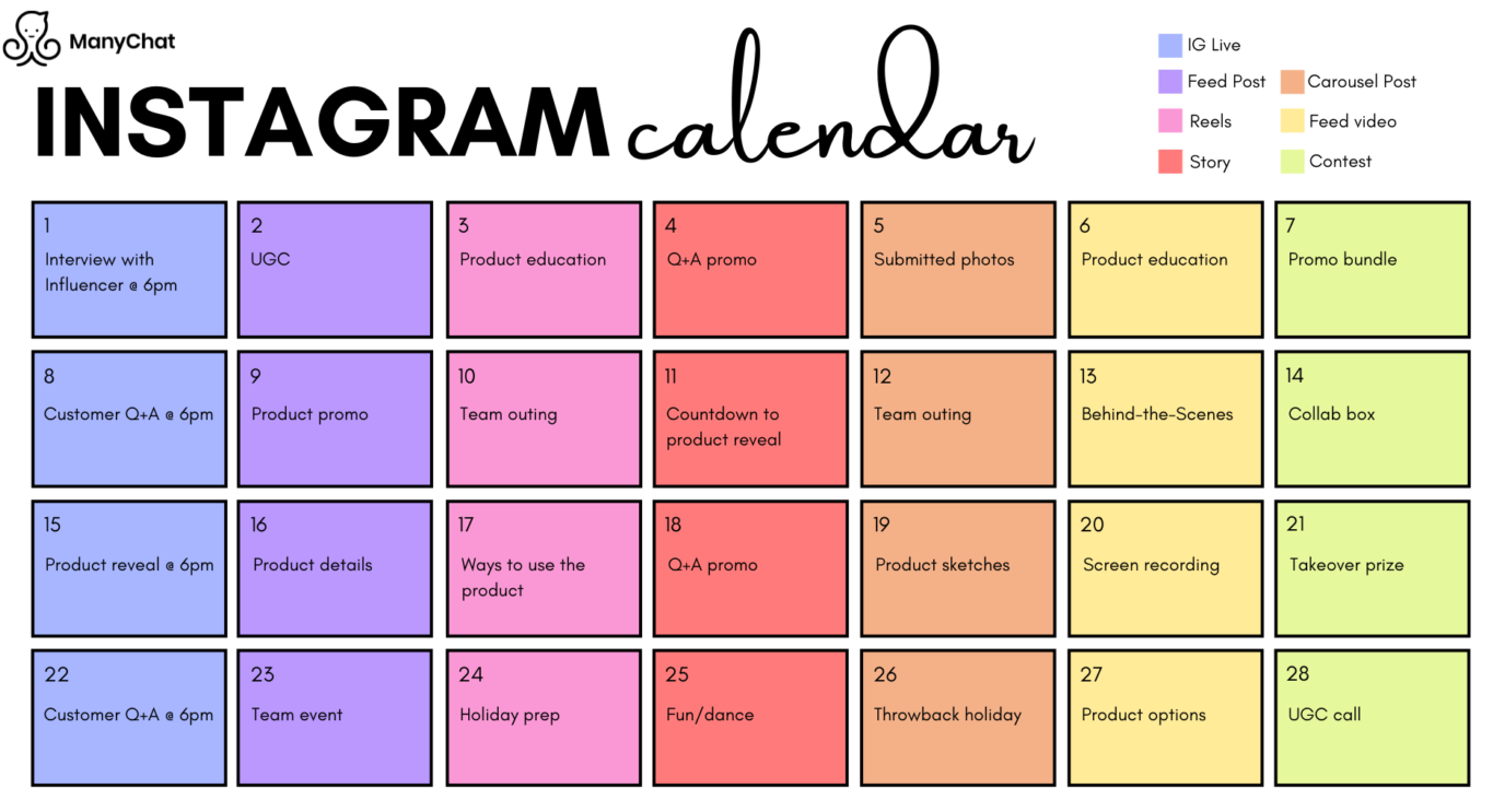 Instagram Reels planning schedule sample