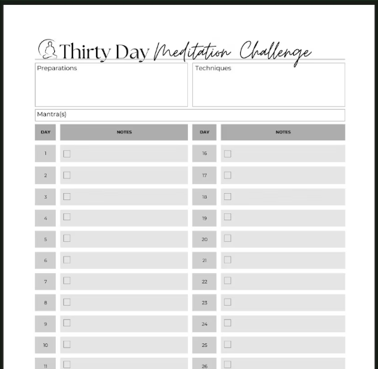 daily meditation progress grid