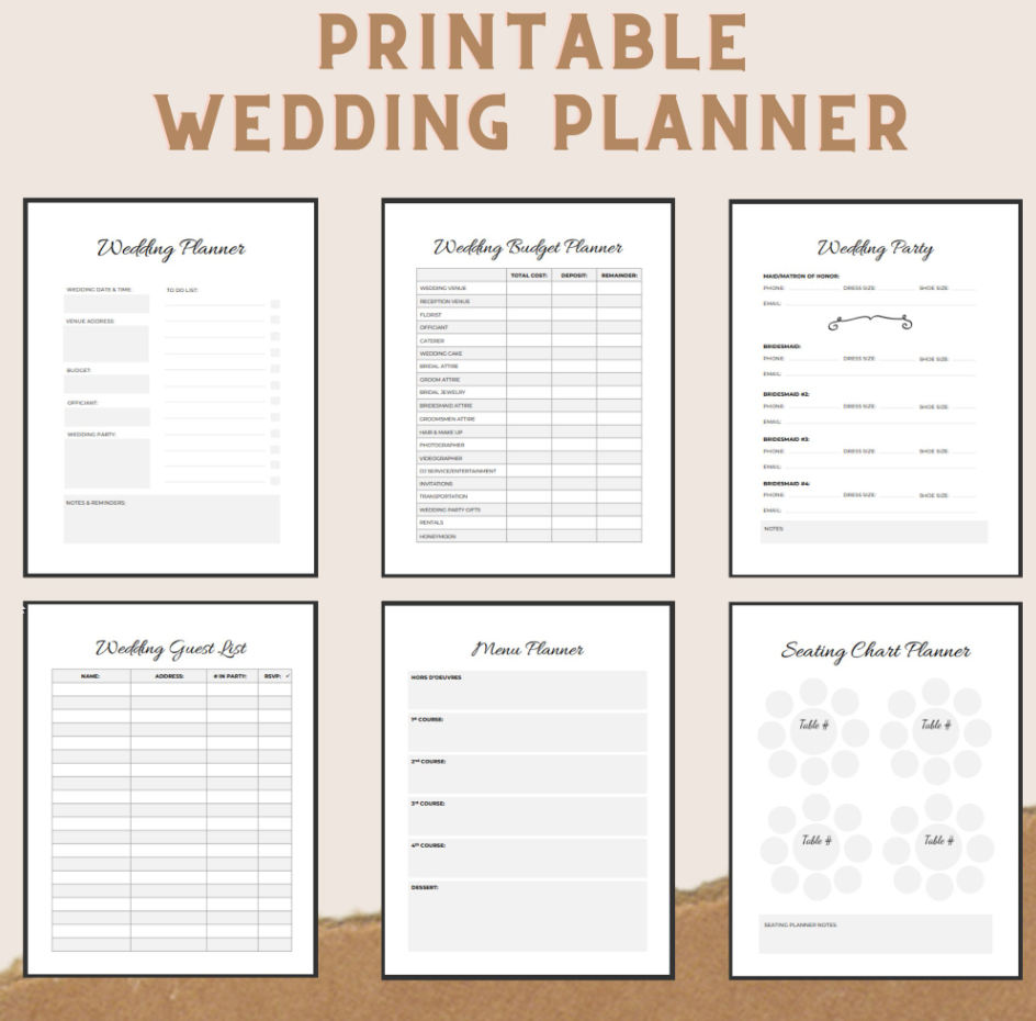 printable wedding planner binder