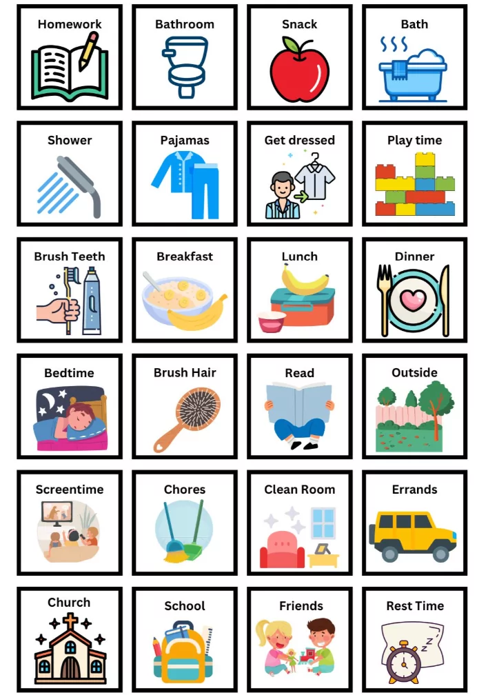 Interactive velcro visual schedule chart for elementary students with ADHD
