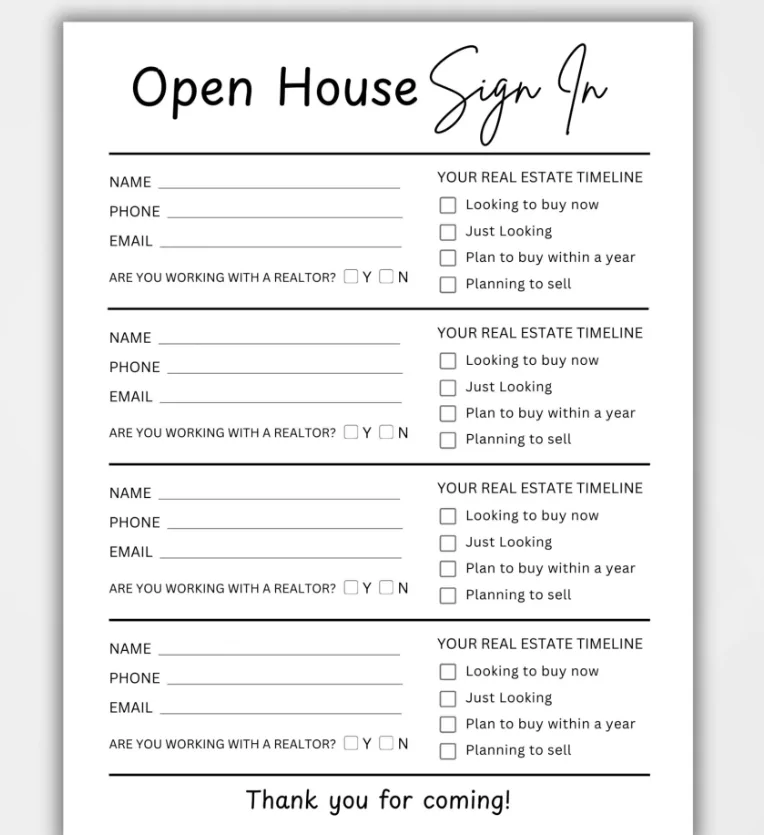 real estate open house calendar